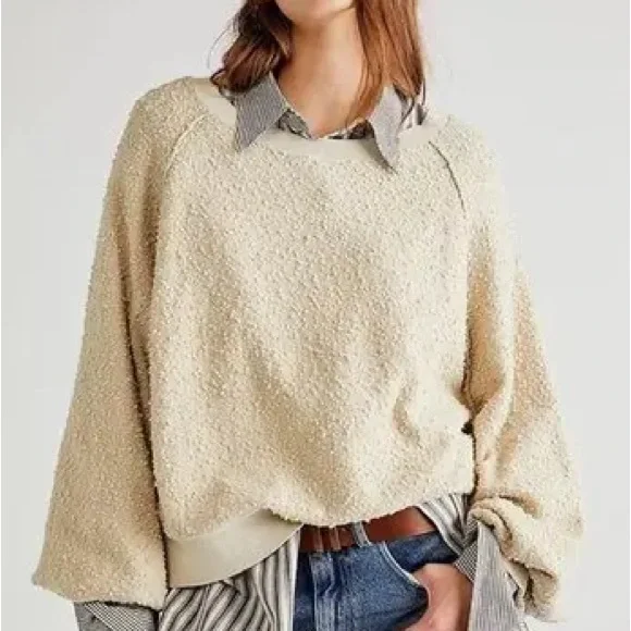 Free People Found My Friend Pullover Cream/Beige Medium - Picture 1 of 10